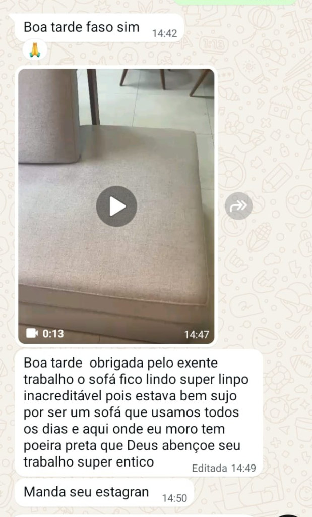 Depoimento de cliente sobre limpeza de sofá