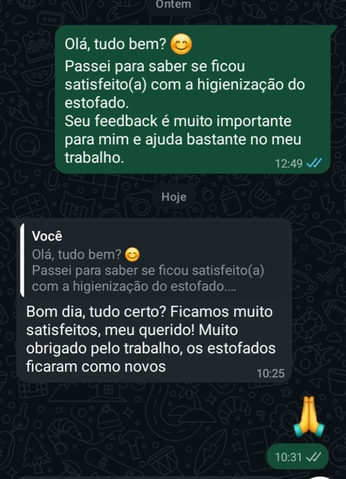 Depoimento de cliente sobre estofados como novos